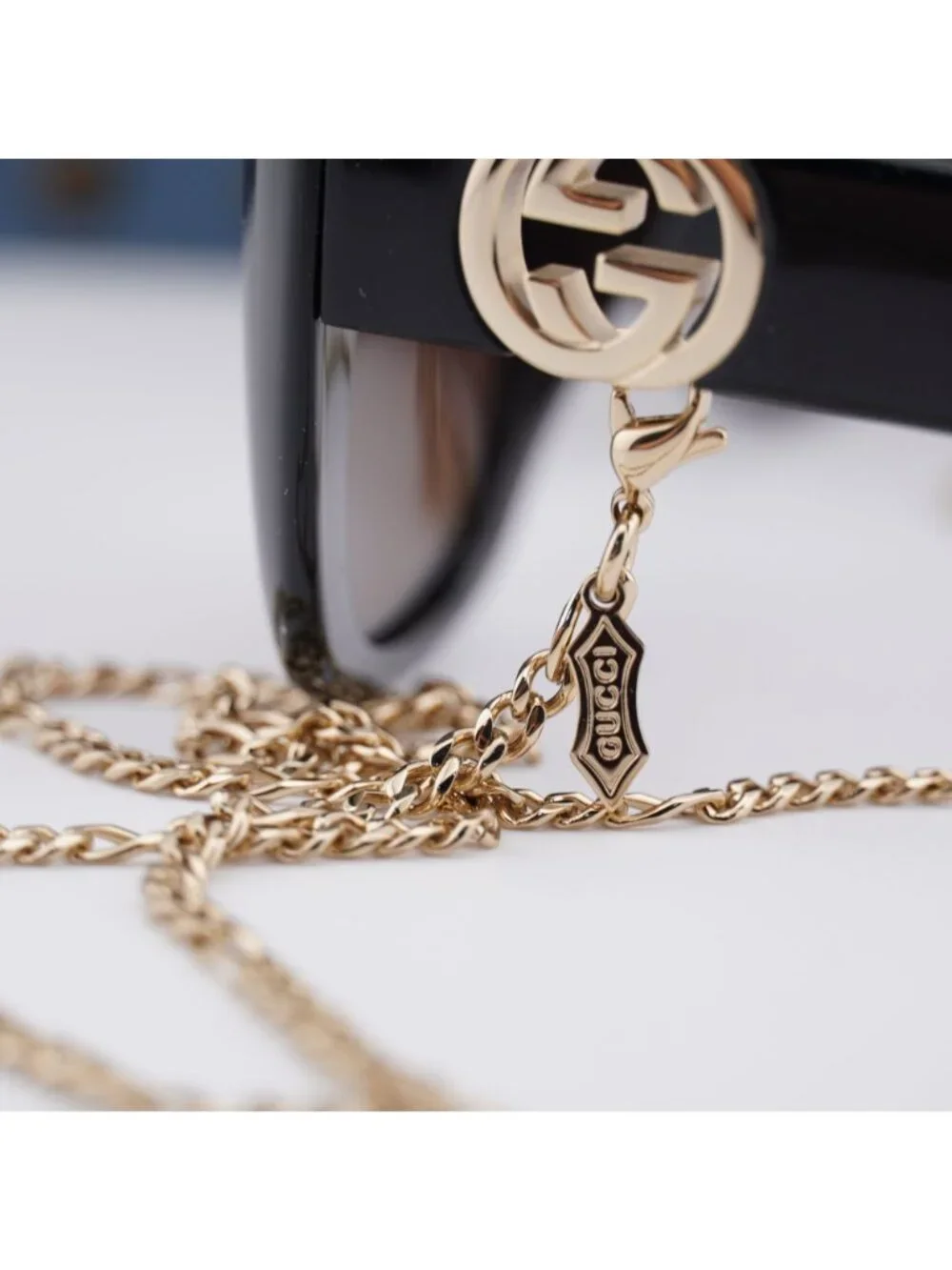 Gucci GG1029SA 005 Square Sunglasses - Black with Gold Chain\Brown